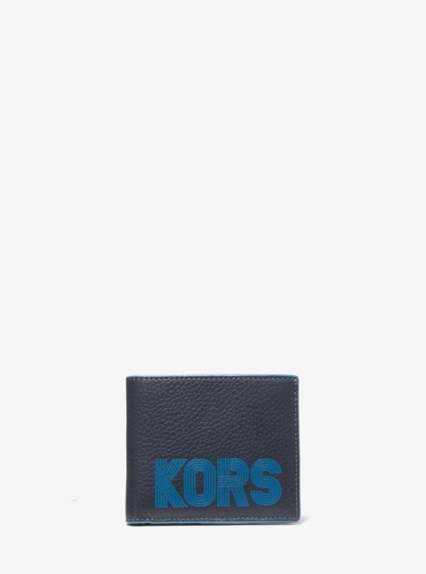 Panske Penazenky Michael Kors Cooper Graphic Pebbled Leather Billfold Modre - Doplnky Michael Kors Outlet | ZOCQW-0581